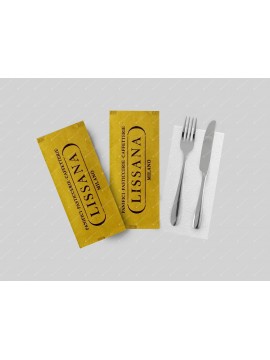 Busta portaposate rustica in carta paglia con tovagliolo, personalizzata con logo a 1 colore per osterie e ristoranti