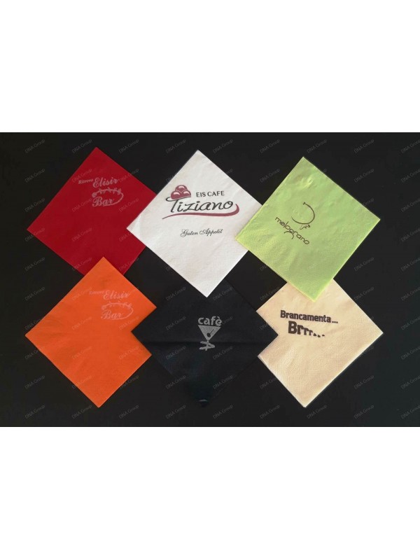 Tovaglioli 33x33 a 2 veli personalizzati con logo per ristoranti e hotel Tovaglioli 33x33 a 2 veli personalizzati con logo per ristoranti e hotel