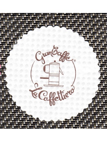 Sottotazza personalizzata in carta kraft con logo stampato per tazzina da caffè.