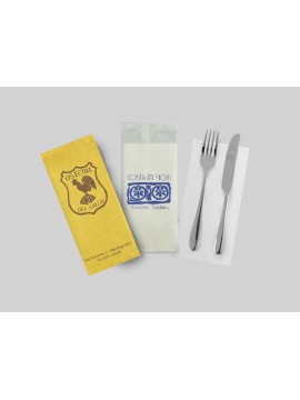 Portaposate carta kraft 11×25 cm con tovagliolo 38×38 cm bianco 2 veli, logo personalizzato 1 colore