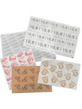 Fogli carta antigrasso personalizzati 20×20 cm, vista frontale con logo stampato