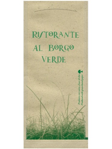 Busta porta posate in carta erba Made in Italy, soluzione sostenibile per ristorazione, bar e alberghi