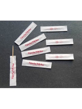 Stuzzicadenti in legno a 2 punte personalizzati con logo per ristoranti, imbustati singolarmente per massima igiene
