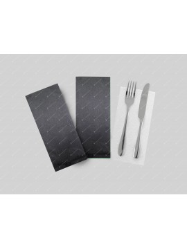 busta portaposate carta Veneziana Nera Lusso con tovagliolo 38×38