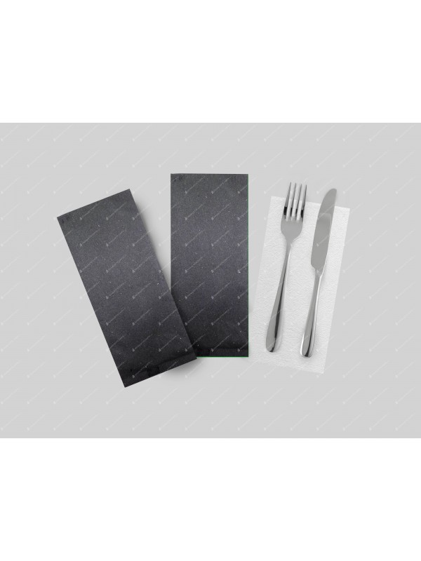 busta portaposate carta Veneziana Nera Lusso con tovagliolo 38×38