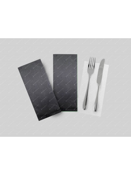 busta portaposate carta Veneziana Nera Lusso con tovagliolo 38×38